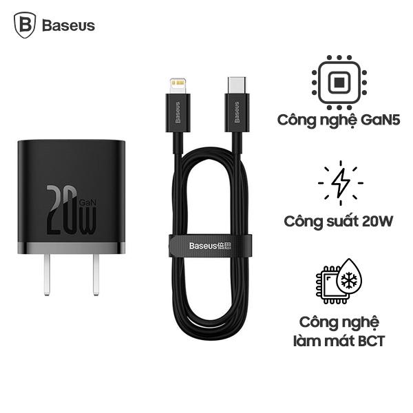 Bộ Sạc Kèm Cáp BASEUS GaN5 Fast Charger Mini 1C 20W