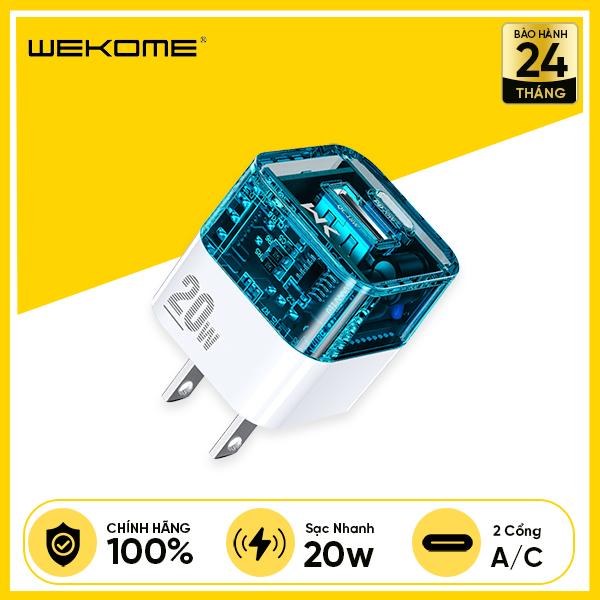Củ Sạc Nhanh WEKOME WP-U149 PD20W Có 2 Cổng Output 1C/1A Nhỏ Gọn, An Toàn, Thiết Kế Trong Suốt