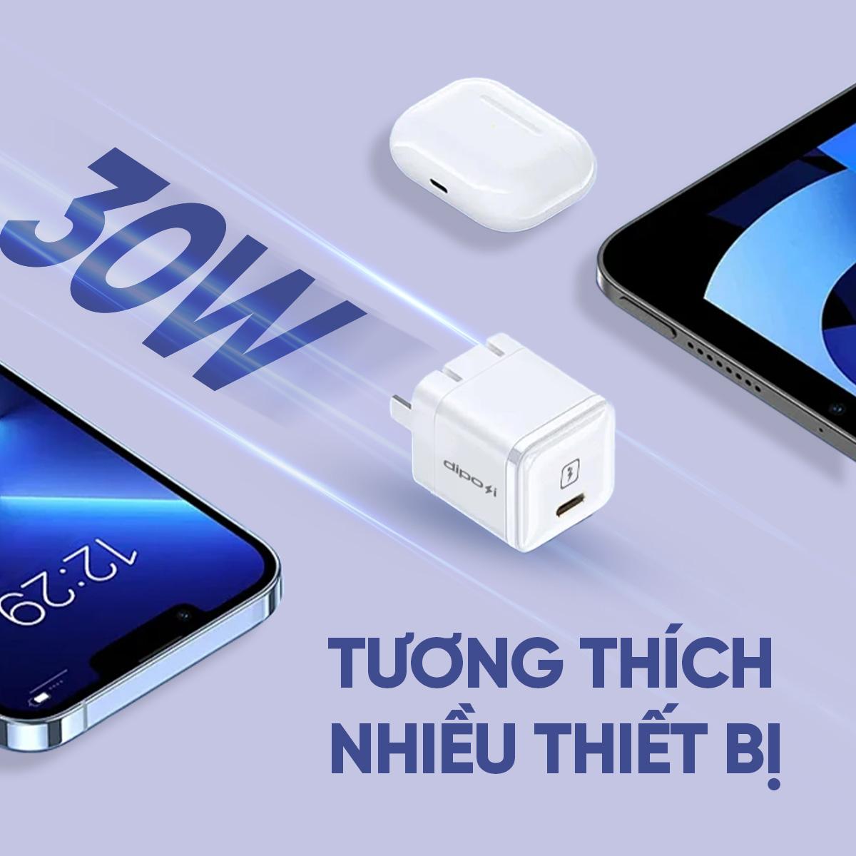 Củ Sạc Nhanh Diposi USB-C PD30W GaN Chính Hãng