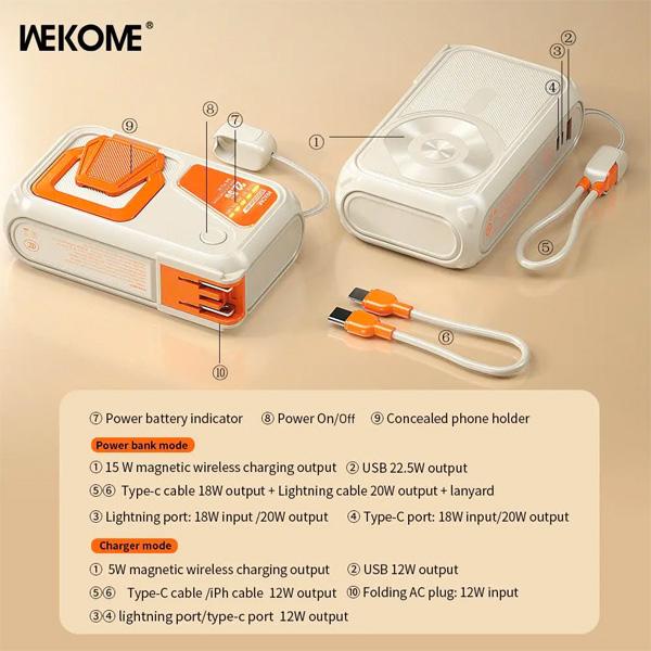 Pin Sạc Dự Phòng Không Dây WEKOME WP-95 20.000mAh QC3.0+PD 22.5W