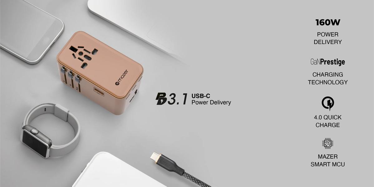 Bộ Chuyển Đổi Du Lịch Mazer Infinite Travel GaN 3 Pro PD 160W Chính Hãng