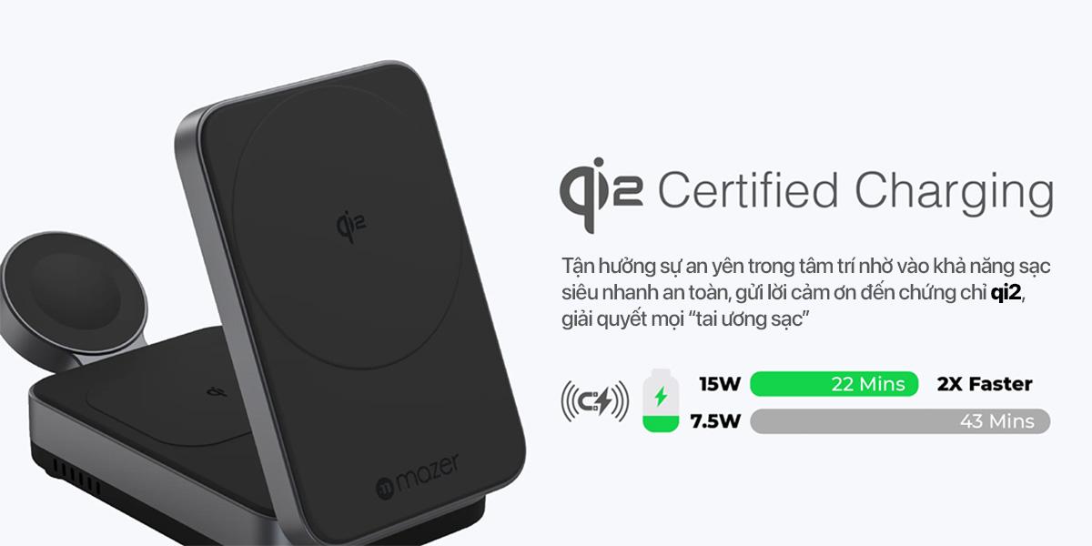 Đế Sạc Không Dây 3 in 1 Mazer Qi2 23W MagFold05 Chính Hãng