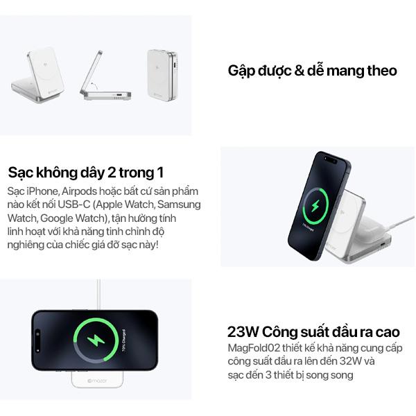 Đế Sạc Không Dây 2 in 1 Mazer Qi2 32W MagFold02 Chính Hãng