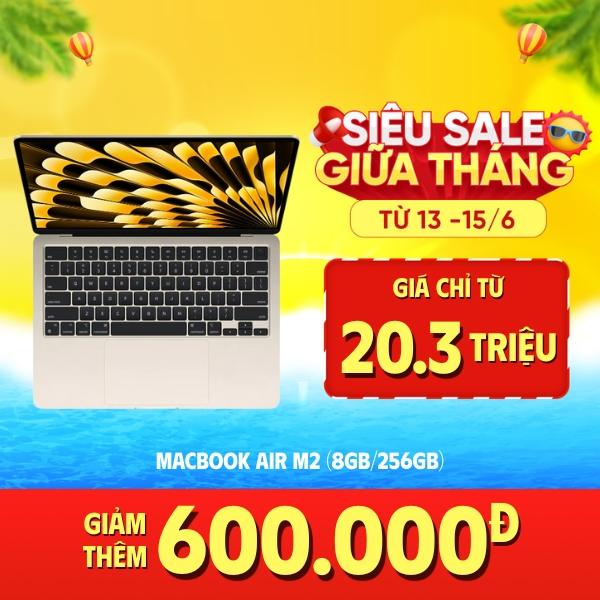 MacBook Air M2 15 Inch 8 CPU 10 GPU (8GB/256GB) Cũ 99%