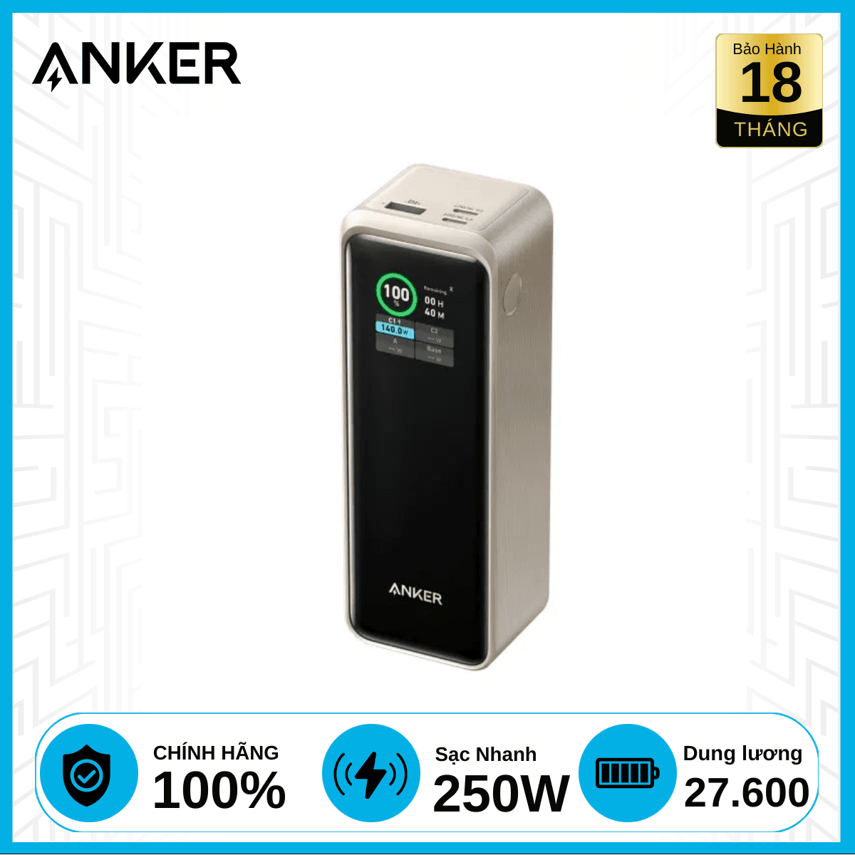 Pin sạc dự phòng Anker A1695 25.000mAh 165W chính hãng 