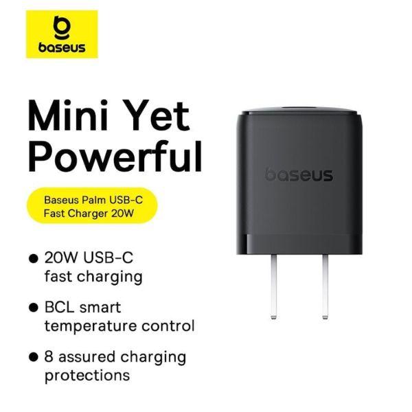 Bộ Sạc Baseus Palm 1C 20W US Kèm Cáp Sạc Chính Hãng