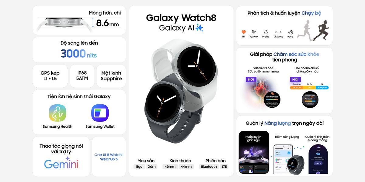 Samsung Galaxy Watch 8 LTE 40mm Chính Hãng - BHĐT