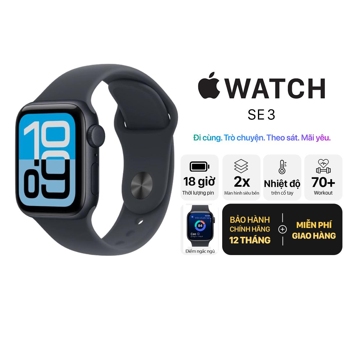 Apple Watch SE 3 44mm GPS Viền Nhôm Dây Cao Su Chính Hãng Apple Việt Nam