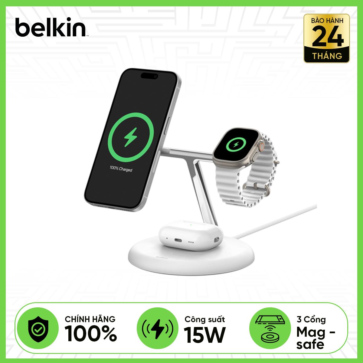 Đế Sạc Không Dây Belkin Magsafe 3 in 1 Boost Charge Pro 15W