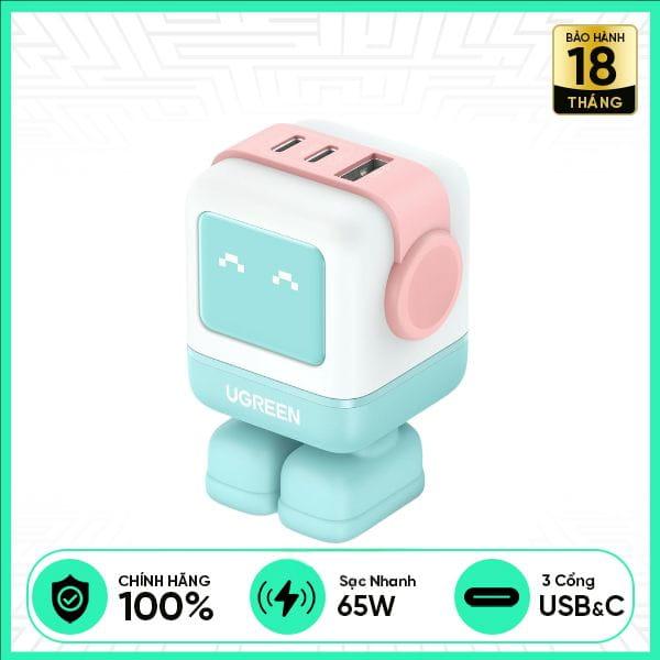 Củ Sạc Nhanh UGREEN GaN Nexode Robot 3 Cổng 65W