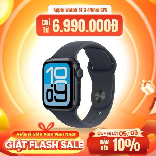 Apple Watch SE 3 44mm GPS Viền Nhôm Dây Cao Su Chính Hãng Apple Việt Nam
