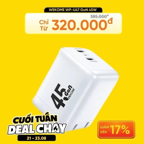 Củ Sạc WEKOME WP-U47 GaN 45W C+C Chân Gập