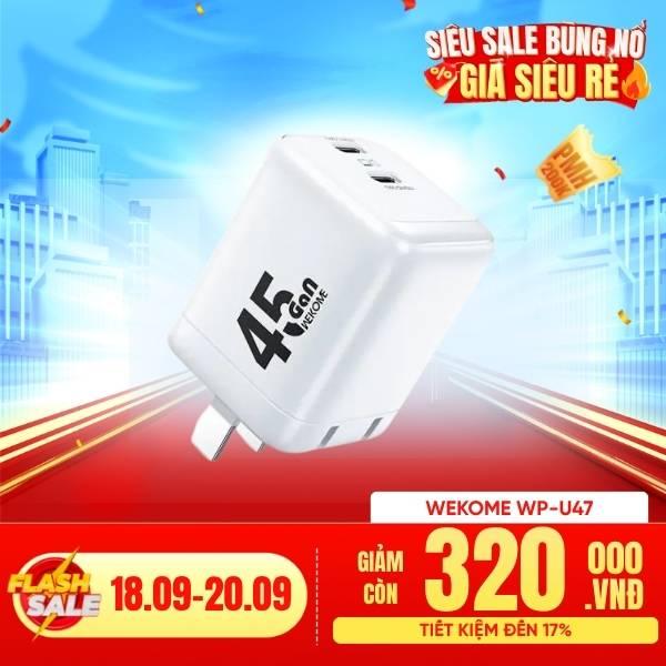 Củ Sạc WEKOME WP-U47 GaN 45W C+C Chân Gập