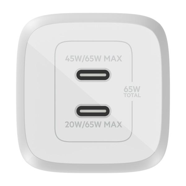 Củ Sạc Nhanh BELKIN 2 Cổng USB-C 65W PD 3.0 PPS GaN White (WCH013)