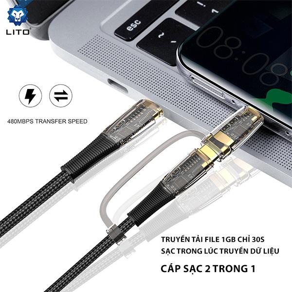 Cáp Sạc Nhanh LITO LD12 2 in 1 | C to C 60W | C to L 27W Likenew Fullbox