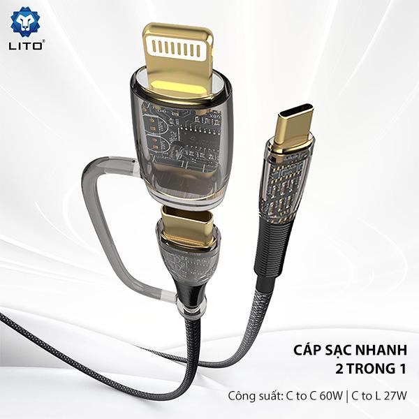 Cáp Sạc Nhanh LITO LD12 2 in 1 | C to C 60W | C to L 27W Likenew Fullbox