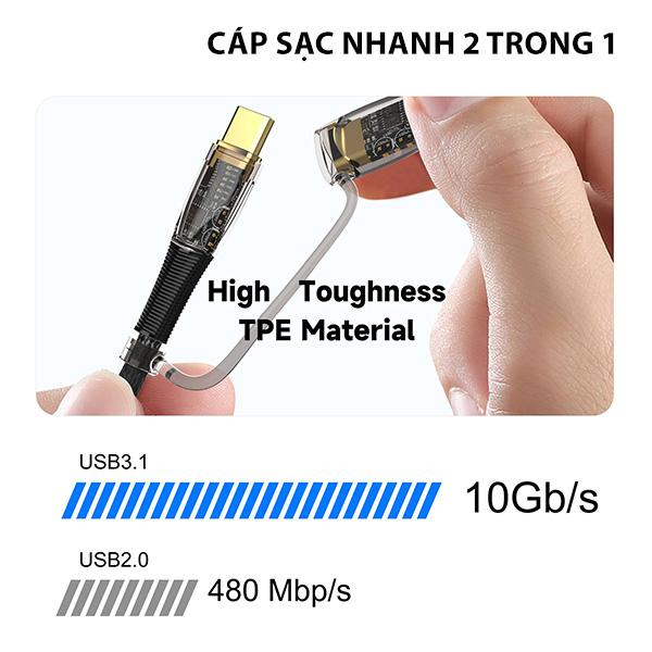 Cáp Sạc Nhanh LITO LD12 2 in 1 | C to C 60W | C to L 27W Likenew Fullbox
