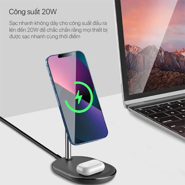 Đế Sạc Không Dây Mazer 2 in 1 15W Infinite Boost Mag DESK Trio Hybrid Chính Hãng
