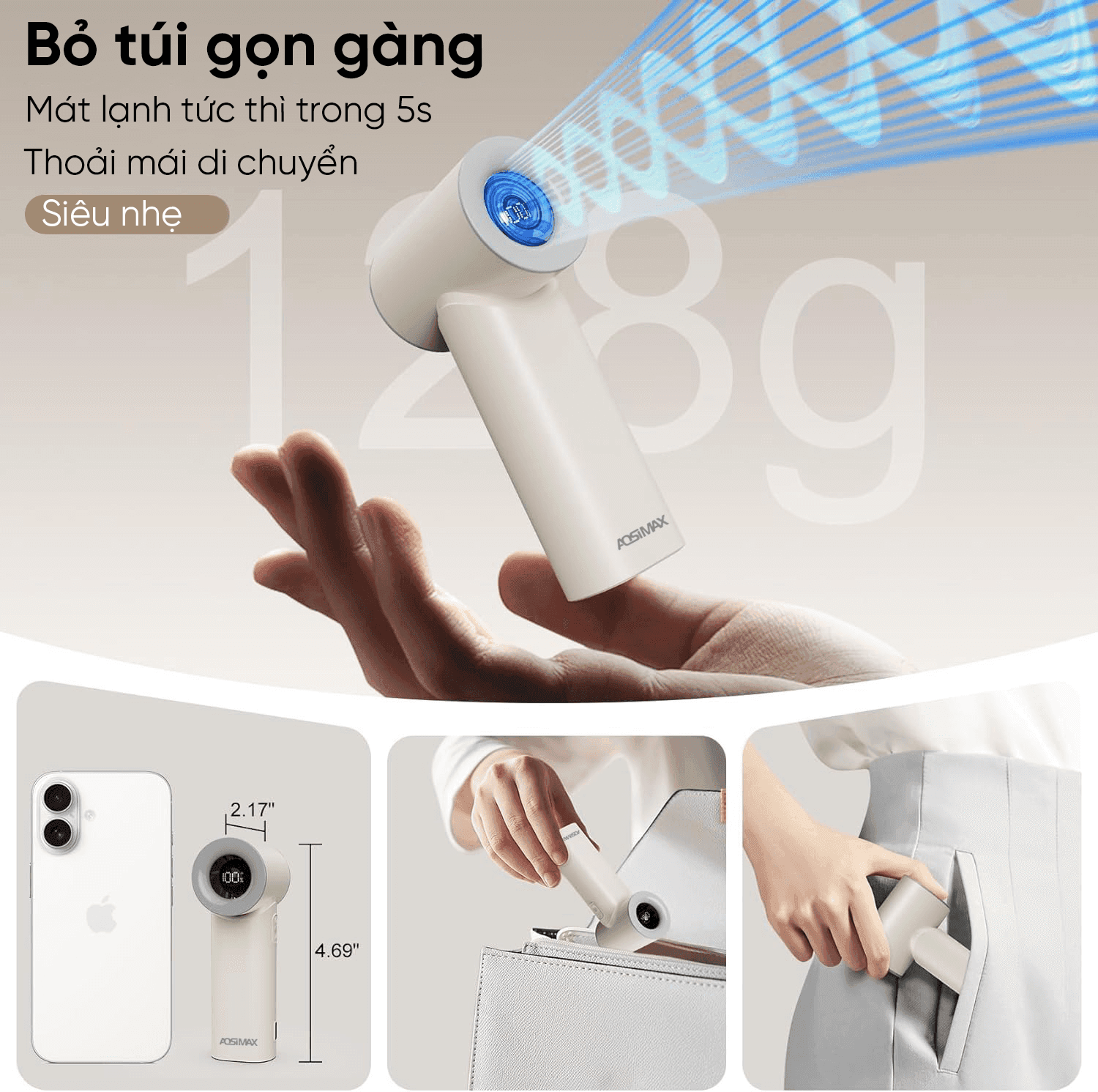 Quạt Mini Cầm Tay AOSIMAX Mini Turbo N610 3000mAh Chính Hãng