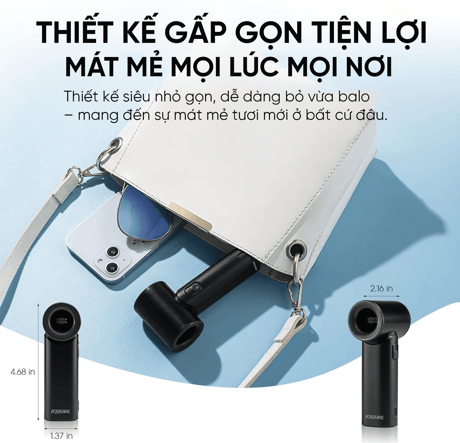 Quạt Mini Cầm Tay AOSIMAX Mini Turbo N610 3000mAh Chính Hãng
