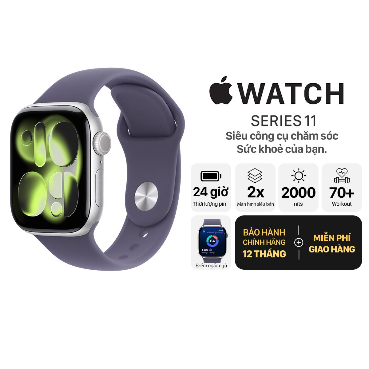 Apple Watch Series 11 42mm GPS + Cellular Viền Nhôm Dây Cao Su Chính Hãng Apple Việt Nam
