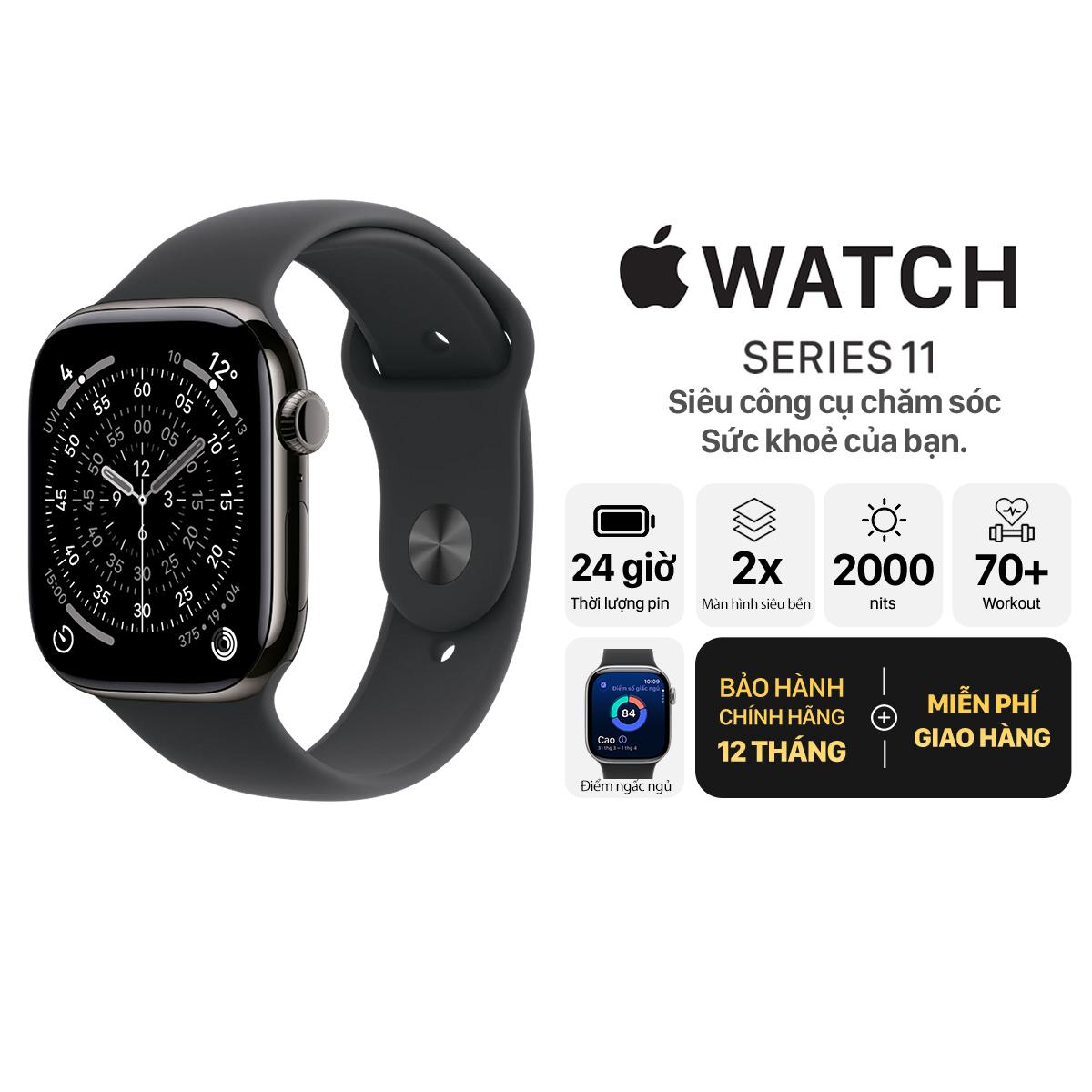 Apple Watch Series 11 42mm GPS + Cellular Viền Titan Dây Cao Su Chính Hãng Apple Việt Nam