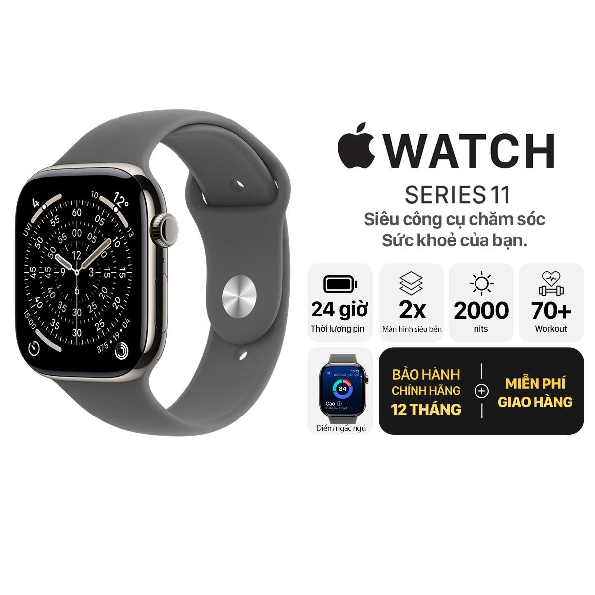 Apple Watch Series 11 46mm GPS + Cellular Viền Titan Dây Cao Su Chính Hãng Apple Việt Nam