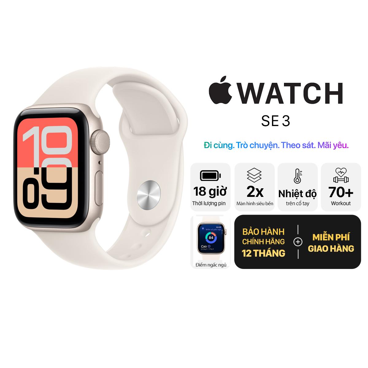 Apple Watch SE 3 40mm GPS Viền Nhôm Dây Cao Su Chính Hãng Apple Việt Nam