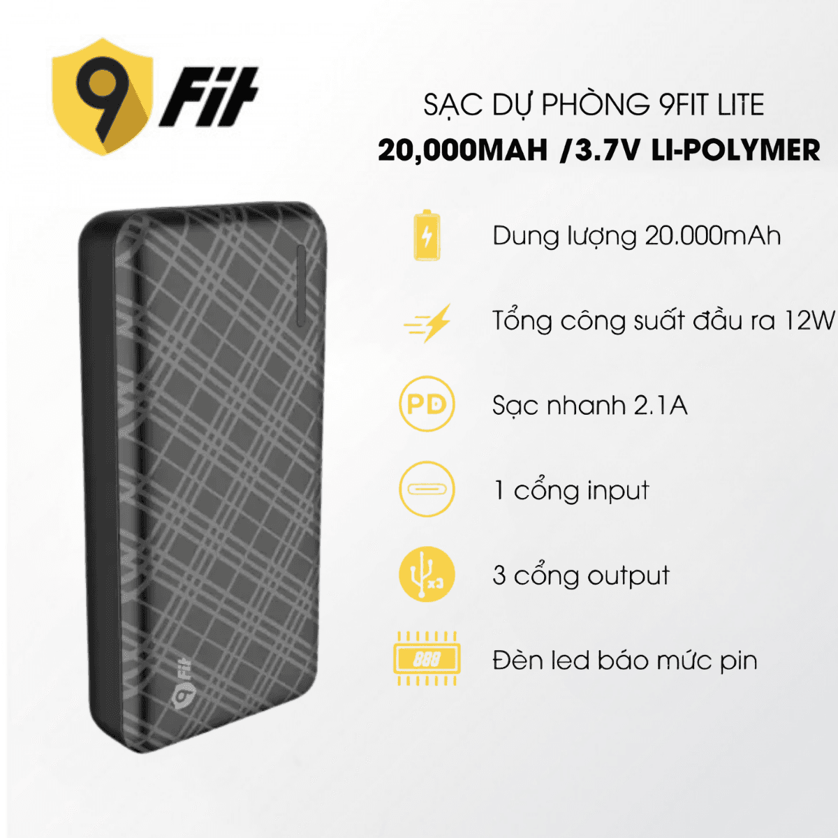 Pin Sạc Dự Phòng 9Fit Lite 20.000mAh 12W Chính Hãng