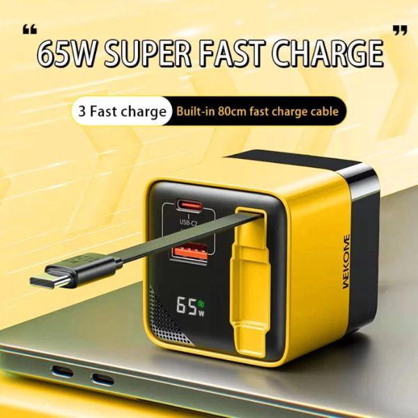 Bộ Sạc Kèm Cáp Dây Rút WEKOME WP-U39 GaN 65W Type-C 1A1C