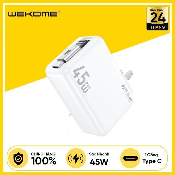 Bộ Sạc Kèm Cáp Dây Rút WEKOME WP-U42 GaN 45W Type-C 1C Chân Gập