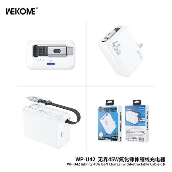 Bộ Sạc Kèm Cáp Dây Rút WEKOME WP-U42 GaN 45W Type-C 1C Chân Gập