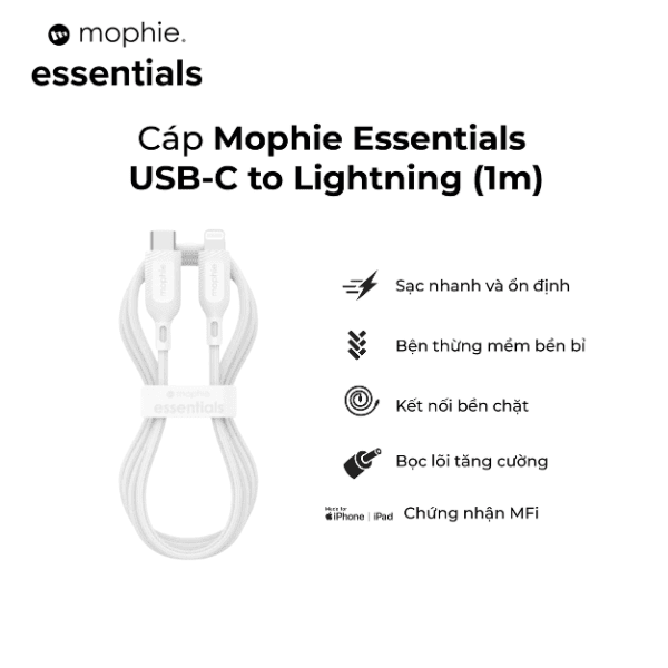 Cáp Mophie Essential Type-C to Lightning 1M Chính Hãng