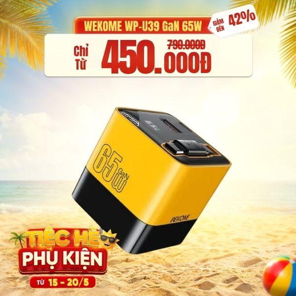 Bộ Sạc Kèm Cáp Dây Rút WEKOME WP-U39 GaN 65W Type-C 1A1C
