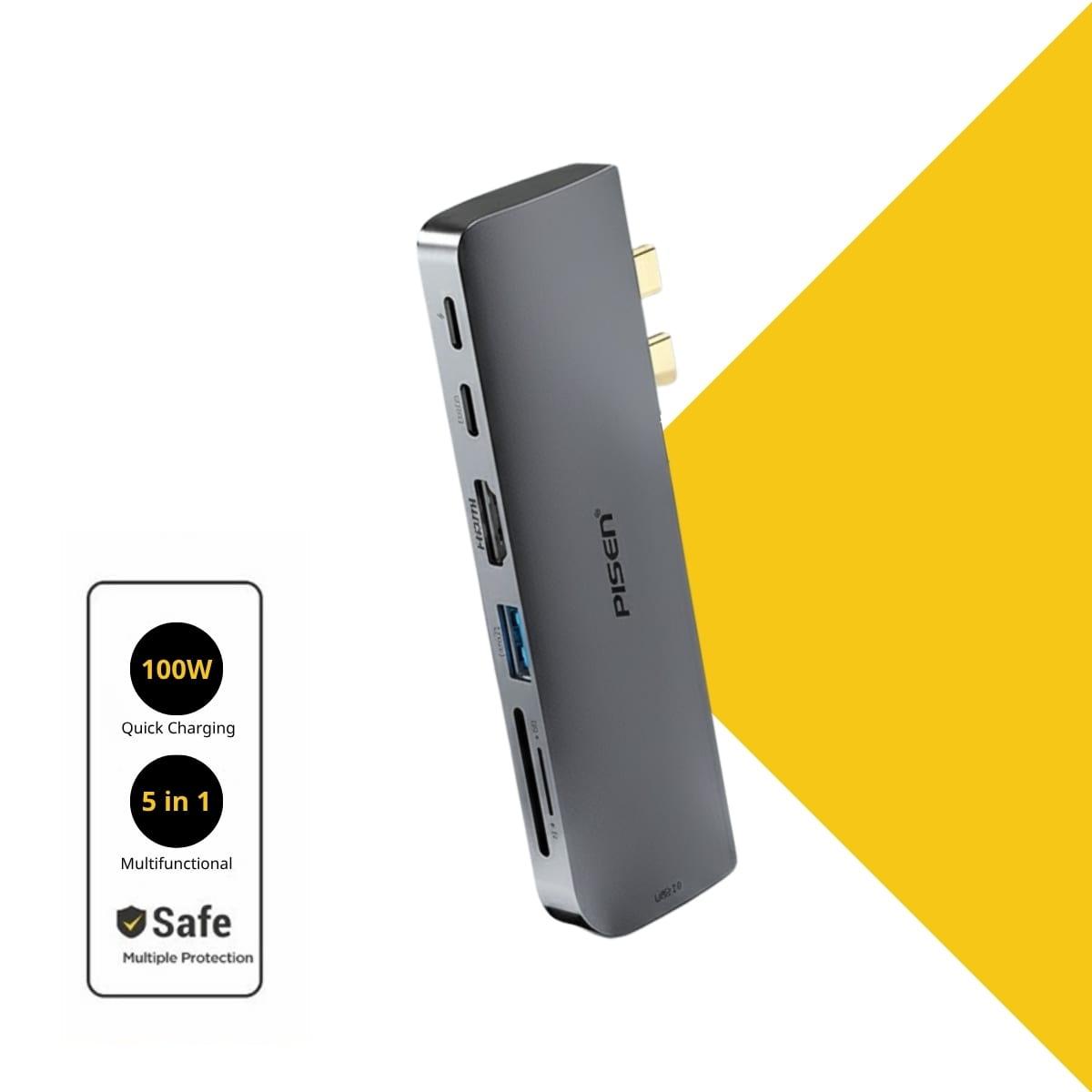 Hub Chuyển Đổi Pisen Dual Type-C 5 in 1 Chính Hãng