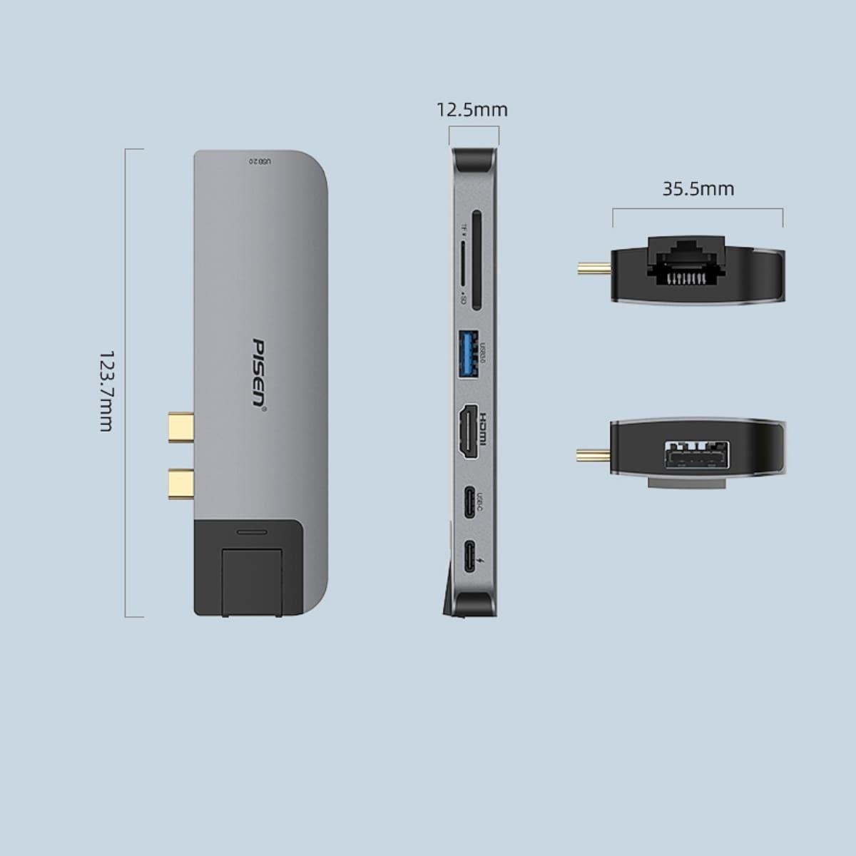 Hub Chuyển Đổi Pisen Dual Type-C 5 in 1 Chính Hãng