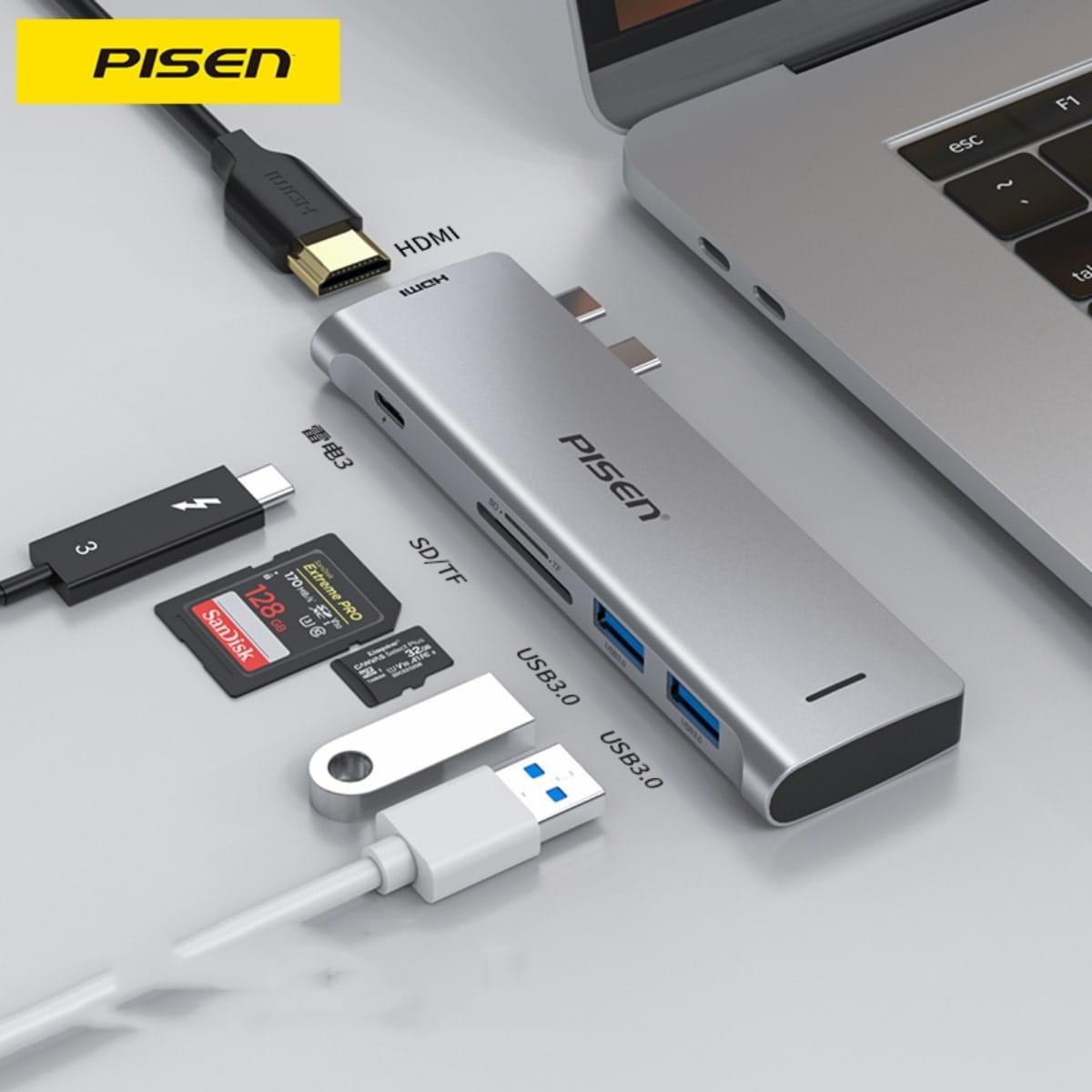 Hub Chuyển Đổi Pisen Dual Type-C 5 in 1 Chính Hãng