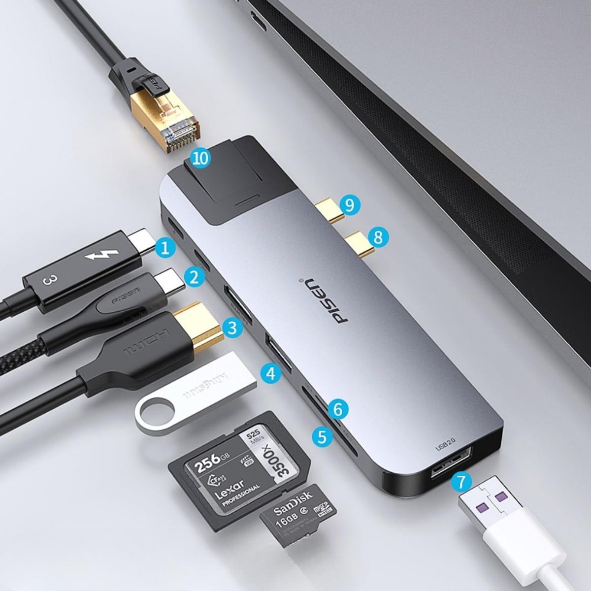Hub Chuyển Đổi Pisen Dual Type-C 5 in 1 Chính Hãng