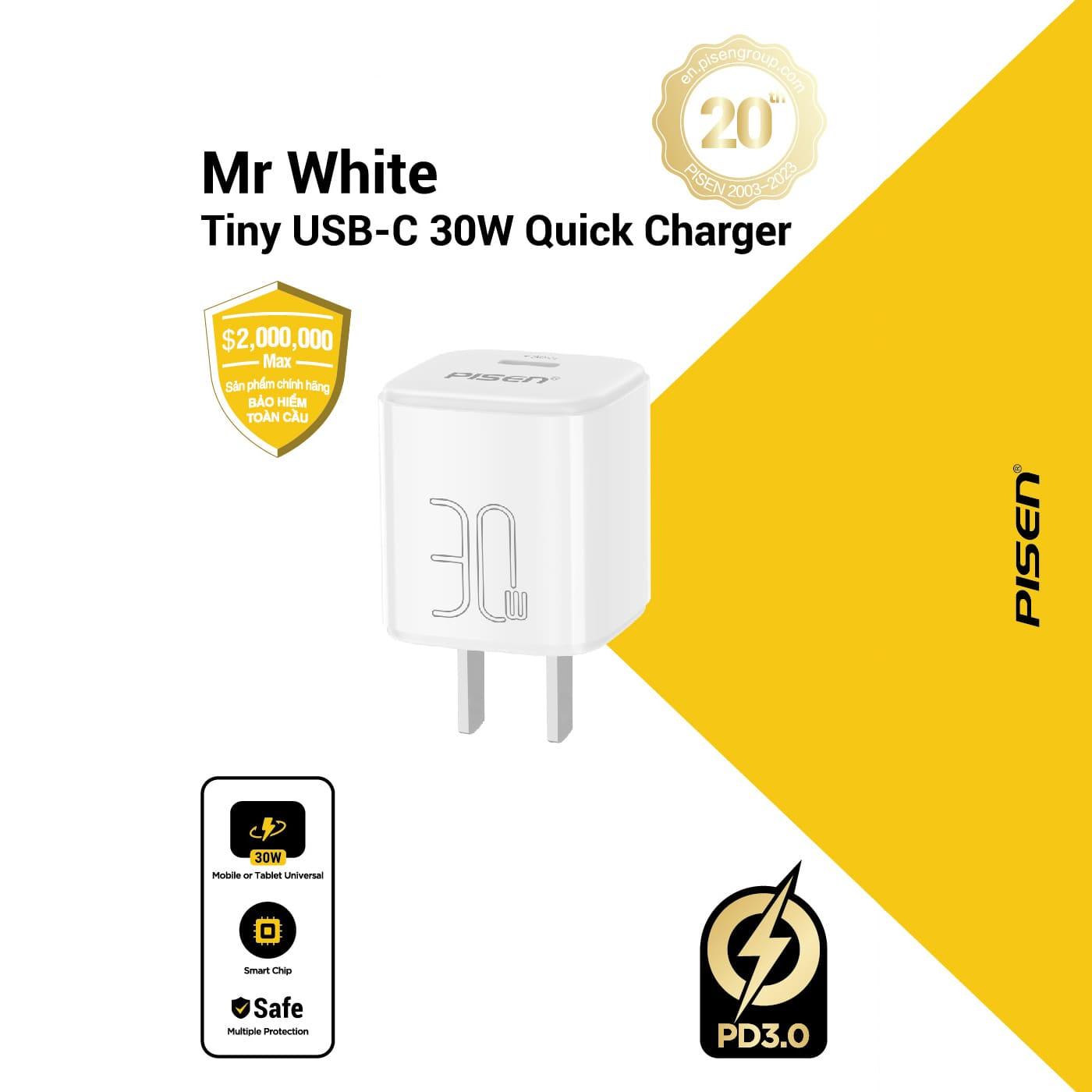 Cáp Sạc Pisen Mr White 3IN1 USB-A To Lightning/Type-C/Micro 1.2m Chính Hãng